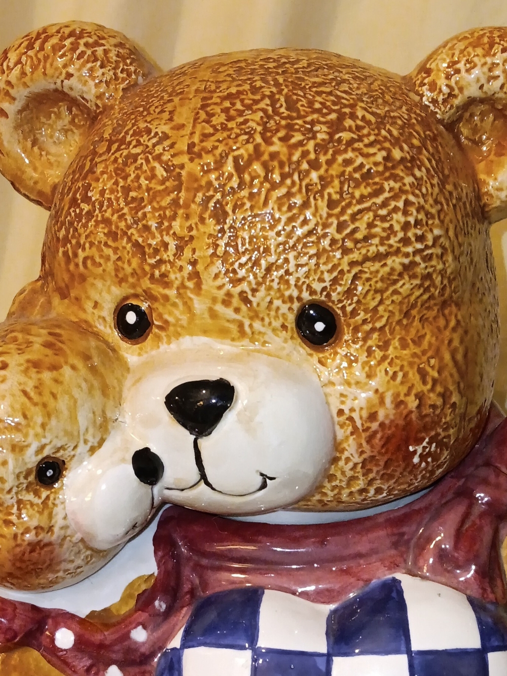 Blue & White Check Heart Bear Cookie Jar - Home Kitchen Food Storage - Picture 2 of 6